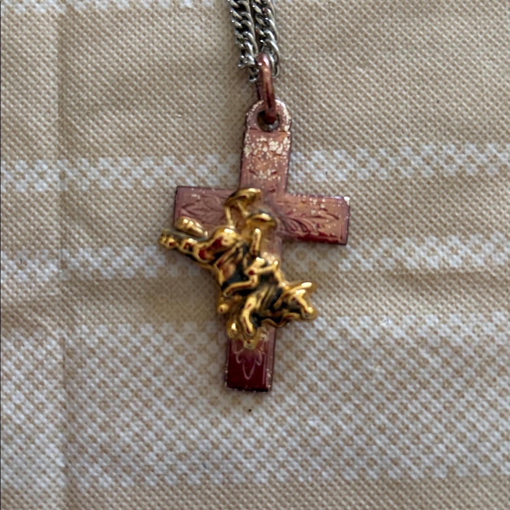 MONTANA SILVERSMITHS- Silver Bull Rider Cross Gold Pendant brand new